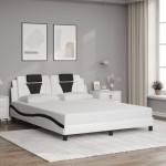 vidaXL Cadru de pat cu LED, alb și negru, 160x200 cm, piele ecologică vidaXL Cadru de pat cu LED, alb și negru, 160x200 cm, piele ecologică