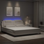 vidaXL Cadru de pat cu lumini LED, alb, 180x200 cm, piele ecologică vidaXL Cadru de pat cu lumini LED, alb, 180x200 cm, piele ecologică