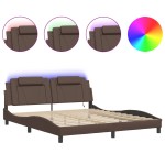 vidaXL Cadru de pat cu lumini LED, maro, 180x200 cm, piele ecologică vidaXL Cadru de pat cu lumini LED, maro, 180x200 cm, piele ecologică