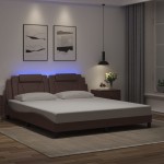 vidaXL Cadru de pat cu lumini LED, maro, 180x200 cm, piele ecologică vidaXL Cadru de pat cu lumini LED, maro, 180x200 cm, piele ecologică
