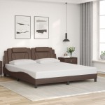 vidaXL Cadru de pat cu lumini LED, maro, 180x200 cm, piele ecologică vidaXL Cadru de pat cu lumini LED, maro, 180x200 cm, piele ecologică