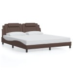 vidaXL Cadru de pat cu lumini LED, maro, 180x200 cm, piele ecologică vidaXL Cadru de pat cu lumini LED, maro, 180x200 cm, piele ecologică