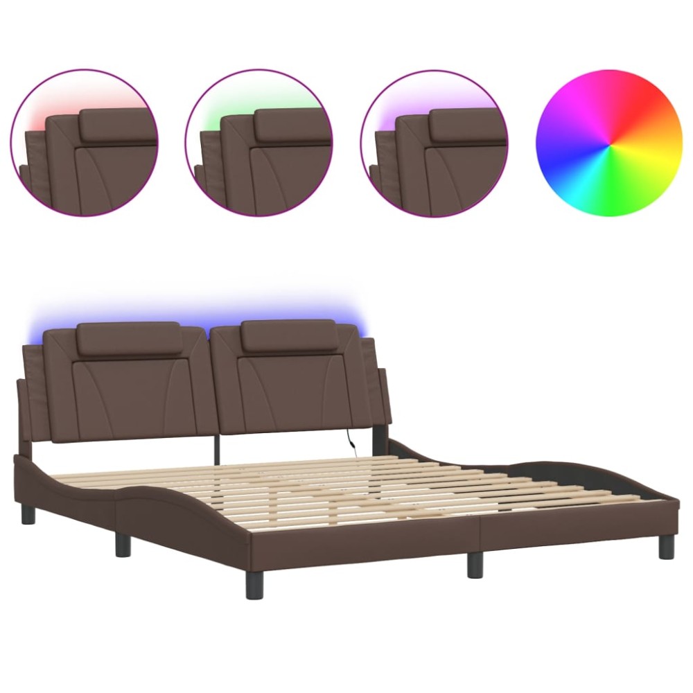vidaXL Cadru de pat cu lumini LED, gri, 180x200 cm, piele ecologică