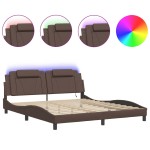 vidaXL Cadru de pat cu lumini LED, gri, 180x200 cm, piele ecologică