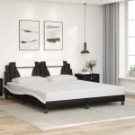 vidaXL Cadru de pat cu LED, negru și alb, 180x200 cm, piele ecologică vidaXL Cadru de pat cu LED, negru și alb, 180x200 cm, piele ecologică