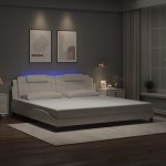 vidaXL Cadru de pat cu lumini LED, alb, 200x200 cm, piele ecologică vidaXL Cadru de pat cu lumini LED, alb, 200x200 cm, piele ecologică