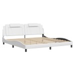 vidaXL Cadru de pat cu lumini LED, alb, 200x200 cm, piele ecologică vidaXL Cadru de pat cu lumini LED, alb, 200x200 cm, piele ecologică