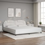 vidaXL Cadru de pat cu lumini LED, alb, 200x200 cm, piele ecologică vidaXL Cadru de pat cu lumini LED, alb, 200x200 cm, piele ecologică