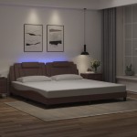 vidaXL Cadru de pat cu lumini LED, maro, 200x200 cm, piele ecologică vidaXL Cadru de pat cu lumini LED, maro, 200x200 cm, piele ecologică