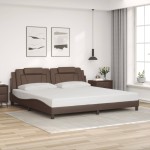 vidaXL Cadru de pat cu lumini LED, maro, 200x200 cm, piele ecologică vidaXL Cadru de pat cu lumini LED, maro, 200x200 cm, piele ecologică