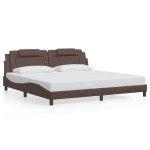 vidaXL Cadru de pat cu lumini LED, maro, 200x200 cm, piele ecologică vidaXL Cadru de pat cu lumini LED, maro, 200x200 cm, piele ecologică