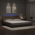 vidaXL Cadru de pat lumini LED, cappuccino, 200x200 cm piele ecologică vidaXL Cadru de pat lumini LED, cappuccino, 200x200 cm piele ecologică