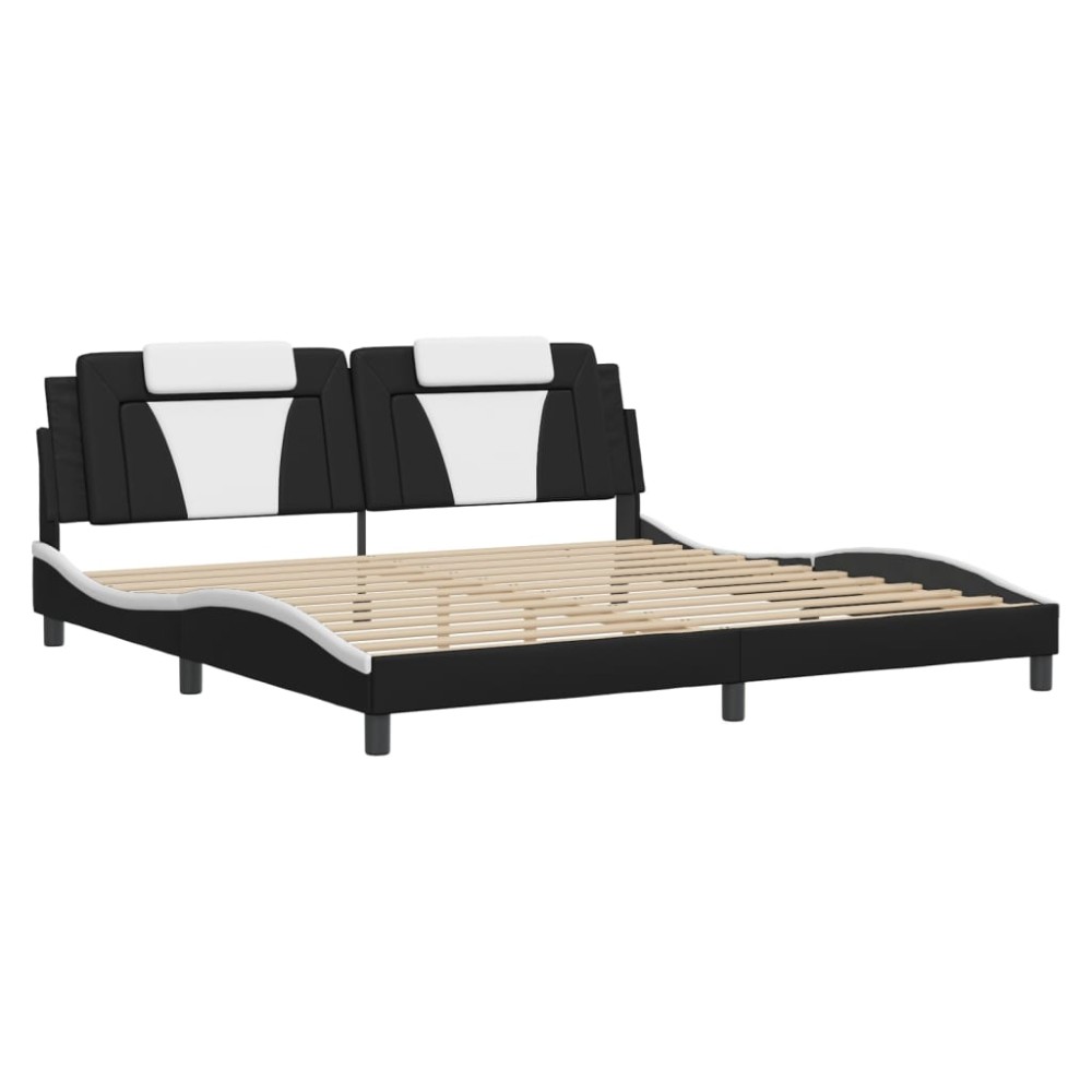 vidaXL Cadru de pat cu lumini LED negru/alb 200x200 cm piele ecologică