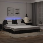 vidaXL Cadru de pat cu lumini LED negru/alb 200x200 cm piele ecologică