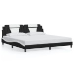 vidaXL Cadru de pat cu lumini LED negru/alb 200x200 cm piele ecologică