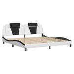 vidaXL Cadru de pat cu lumini LED alb/negru 200x200 cm piele ecologică