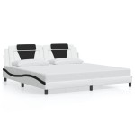 vidaXL Cadru de pat cu lumini LED alb/negru 200x200 cm piele ecologică