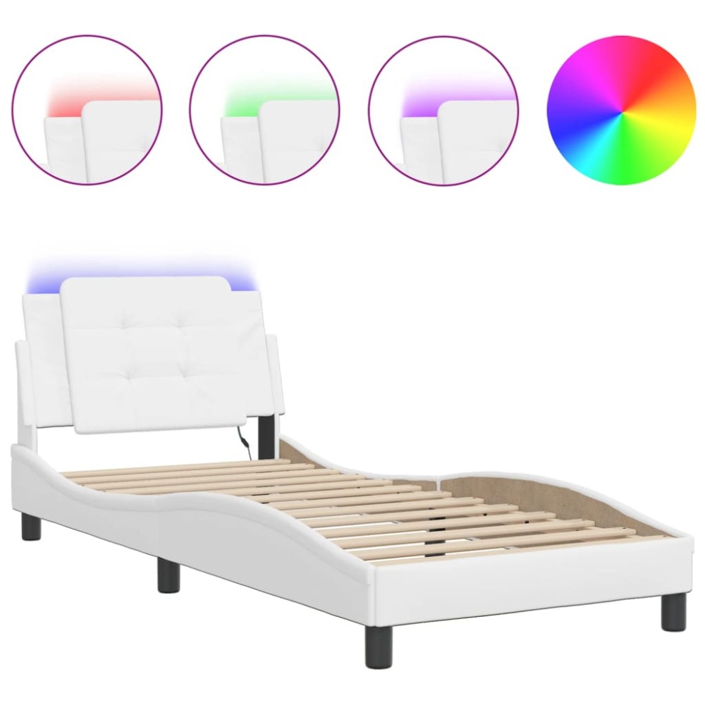 vidaXL Cadru de pat cu lumini LED, alb, 80x200 cm, piele ecologică