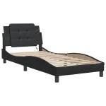 vidaXL Cadru de pat cu lumini LED, negru, 90x190 cm, piele ecologică