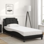 vidaXL Cadru de pat cu lumini LED, negru, 90x190 cm, piele ecologică