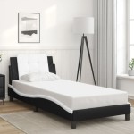 vidaXL Cadru de pat cu lumini LED negru/alb 90x190 cm piele ecologică vidaXL Cadru de pat cu lumini LED negru/alb 90x190 cm piele ecologică