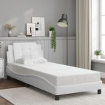 vidaXL Cadru de pat cu lumini LED, alb, 90x200 cm, piele ecologică