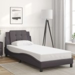 vidaXL Cadru de pat cu lumini LED, gri, 90x200 cm, piele ecologică