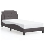 vidaXL Cadru de pat cu lumini LED, gri, 90x200 cm, piele ecologică