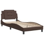 vidaXL Cadru de pat cu lumini LED, maro, 100x200 cm, piele ecologică