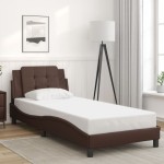 vidaXL Cadru de pat cu lumini LED, maro, 100x200 cm, piele ecologică