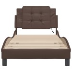 vidaXL Cadru de pat cu lumini LED, maro, 100x200 cm, piele ecologică