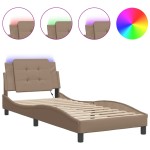 vidaXL Cadru de pat cu LED, cappuccino, 100x200 cm, piele ecologică