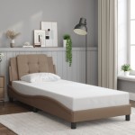 vidaXL Cadru de pat cu LED, cappuccino, 100x200 cm, piele ecologică