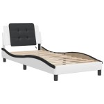 vidaXL Cadru de pat cu lumini LED alb/negru 100x200 cm piele ecologică vidaXL Cadru de pat cu lumini LED alb/negru 100x200 cm piele ecologică