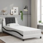 vidaXL Cadru de pat cu lumini LED alb/negru 100x200 cm piele ecologică vidaXL Cadru de pat cu lumini LED alb/negru 100x200 cm piele ecologică