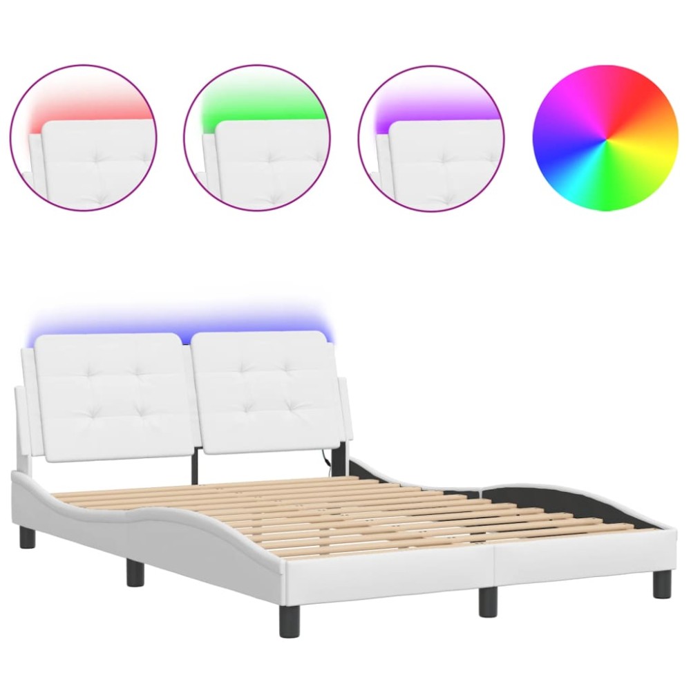 vidaXL Cadru de pat cu lumini LED, alb, 120x200 cm, piele ecologică