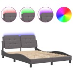vidaXL Cadru de pat cu lumini LED, gri, 120x200 cm, piele ecologică