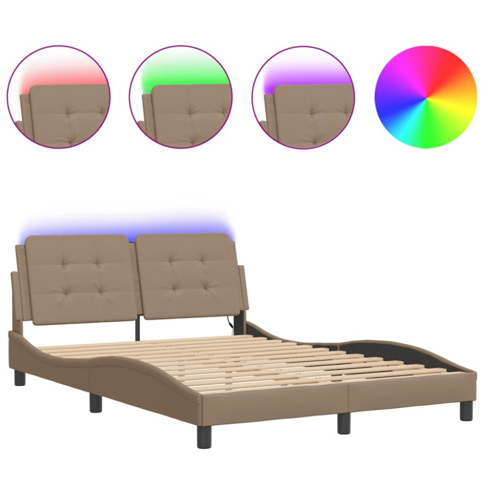 vidaXL Cadru de pat cu LED, cappuccino, 120x200 cm, piele ecologică