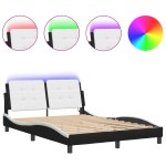 vidaXL Cadru de pat cu LED, negru și alb, 120x200 cm, piele ecologică vidaXL Cadru de pat cu LED, negru și alb, 120x200 cm, piele ecologică