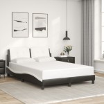 vidaXL Cadru de pat cu LED, negru și alb, 120x200 cm, piele ecologică vidaXL Cadru de pat cu LED, negru și alb, 120x200 cm, piele ecologică