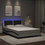 vidaXL Cadru de pat cu LED, alb și negru, 120x200 cm, piele ecologică vidaXL Cadru de pat cu LED, alb și negru, 120x200 cm, piele ecologică