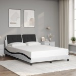 vidaXL Cadru de pat cu LED, alb și negru, 120x200 cm, piele ecologică vidaXL Cadru de pat cu LED, alb și negru, 120x200 cm, piele ecologică