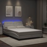 vidaXL Cadru de pat cu lumini LED, alb, 140x190 cm, piele ecologică vidaXL Cadru de pat cu lumini LED, alb, 140x190 cm, piele ecologică
