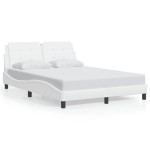 vidaXL Cadru de pat cu lumini LED, alb, 140x190 cm, piele ecologică vidaXL Cadru de pat cu lumini LED, alb, 140x190 cm, piele ecologică