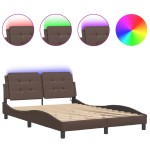 vidaXL Cadru de pat cu lumini LED, maro, 140x190 cm, piele ecologică vidaXL Cadru de pat cu lumini LED, maro, 140x190 cm, piele ecologică