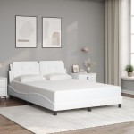 vidaXL Cadru de pat cu lumini LED, alb, 140x200 cm, piele ecologică vidaXL Cadru de pat cu lumini LED, alb, 140x200 cm, piele ecologică