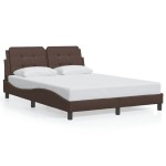vidaXL Cadru de pat cu lumini LED, maro, 140x200 cm, piele ecologică vidaXL Cadru de pat cu lumini LED, maro, 140x200 cm, piele ecologică
