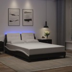 vidaXL Cadru de pat cu LED, negru și alb, 140x200 cm, piele ecologică vidaXL Cadru de pat cu LED, negru și alb, 140x200 cm, piele ecologică