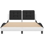 vidaXL Cadru de pat cu LED, alb și negru, 140x200 cm, piele ecologică