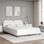 vidaXL Cadru de pat cu lumini LED, alb, 160x200 cm, piele ecologică vidaXL Cadru de pat cu lumini LED, alb, 160x200 cm, piele ecologică